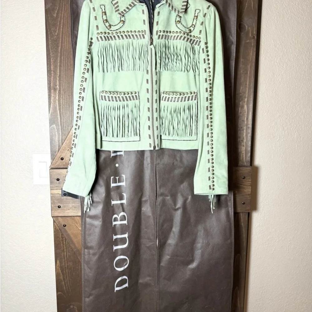 Double D Ranch Mint Suede Jacket with Fringe and Studs - Picture 2 of 15